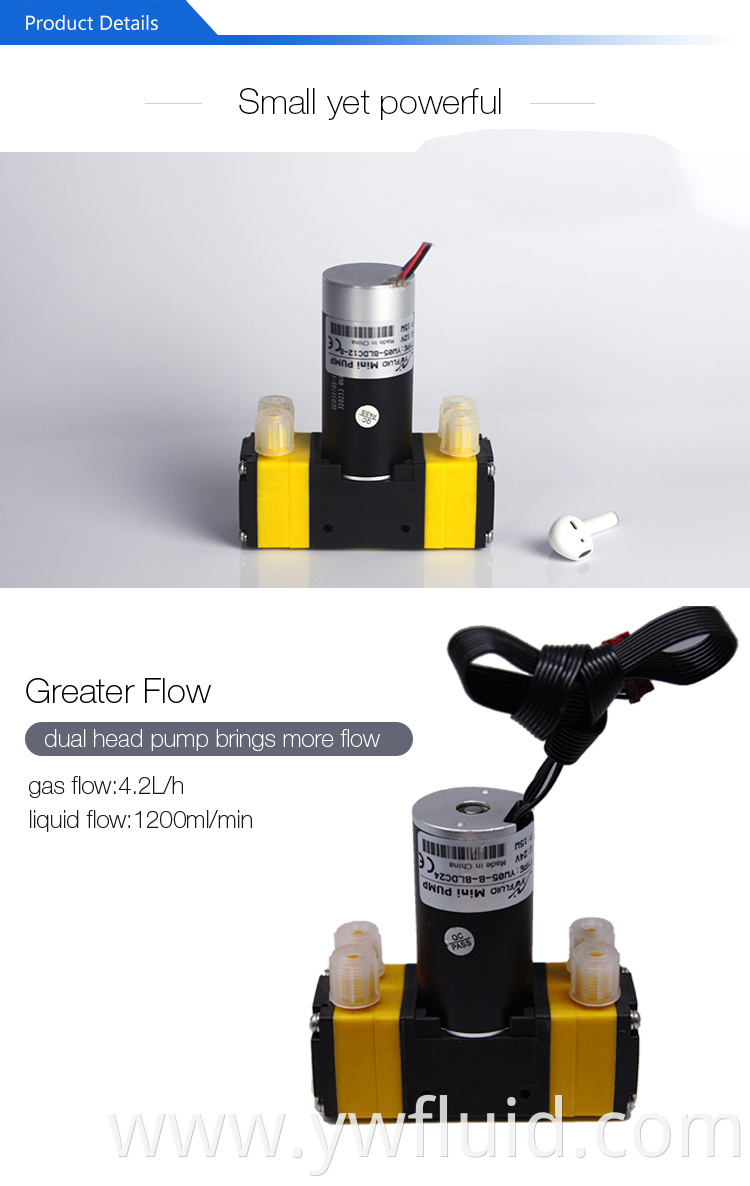 Great quality micro dual-head BLDC diaphragm pump air pump 12V with large flow-YW05-B-BLDC